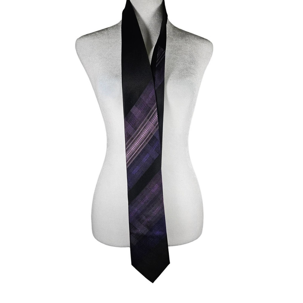 Arrow Men's Necktie 100% Silk‎ Purple and Black Plaid Muted Pattern